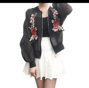Floral embroidered mesh jacket